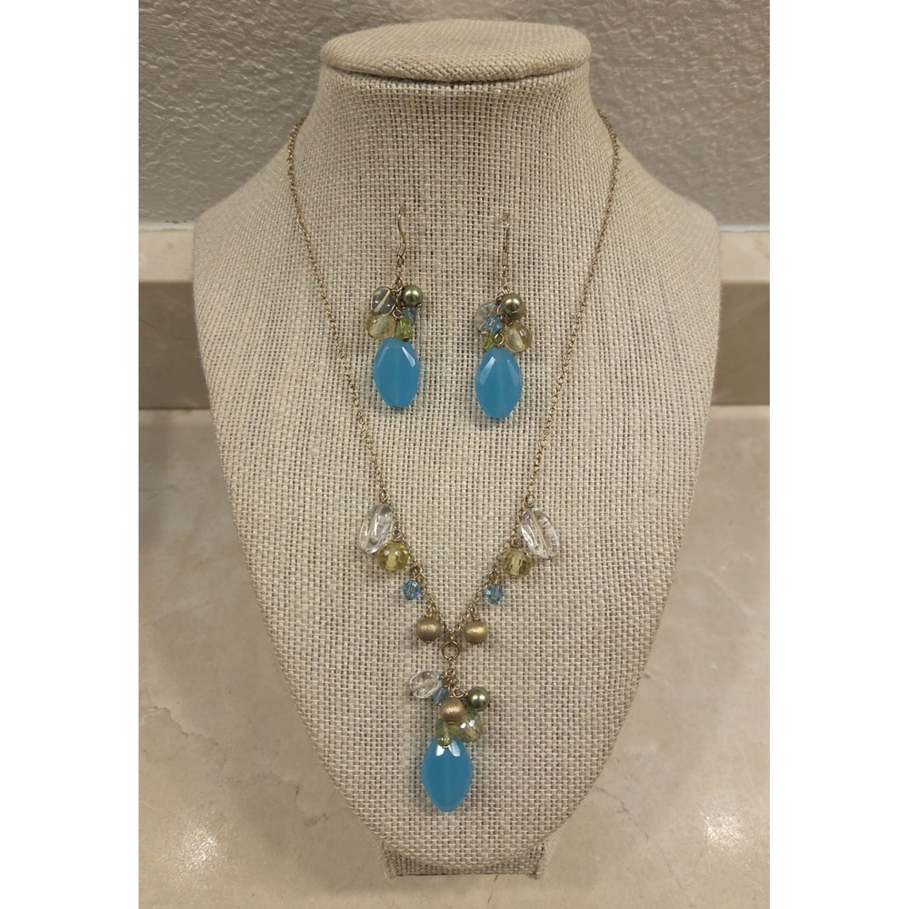 Sterling Silver, Chalcedony Quartz, Pearl Pendant Necklace & Earrings Set Adjust